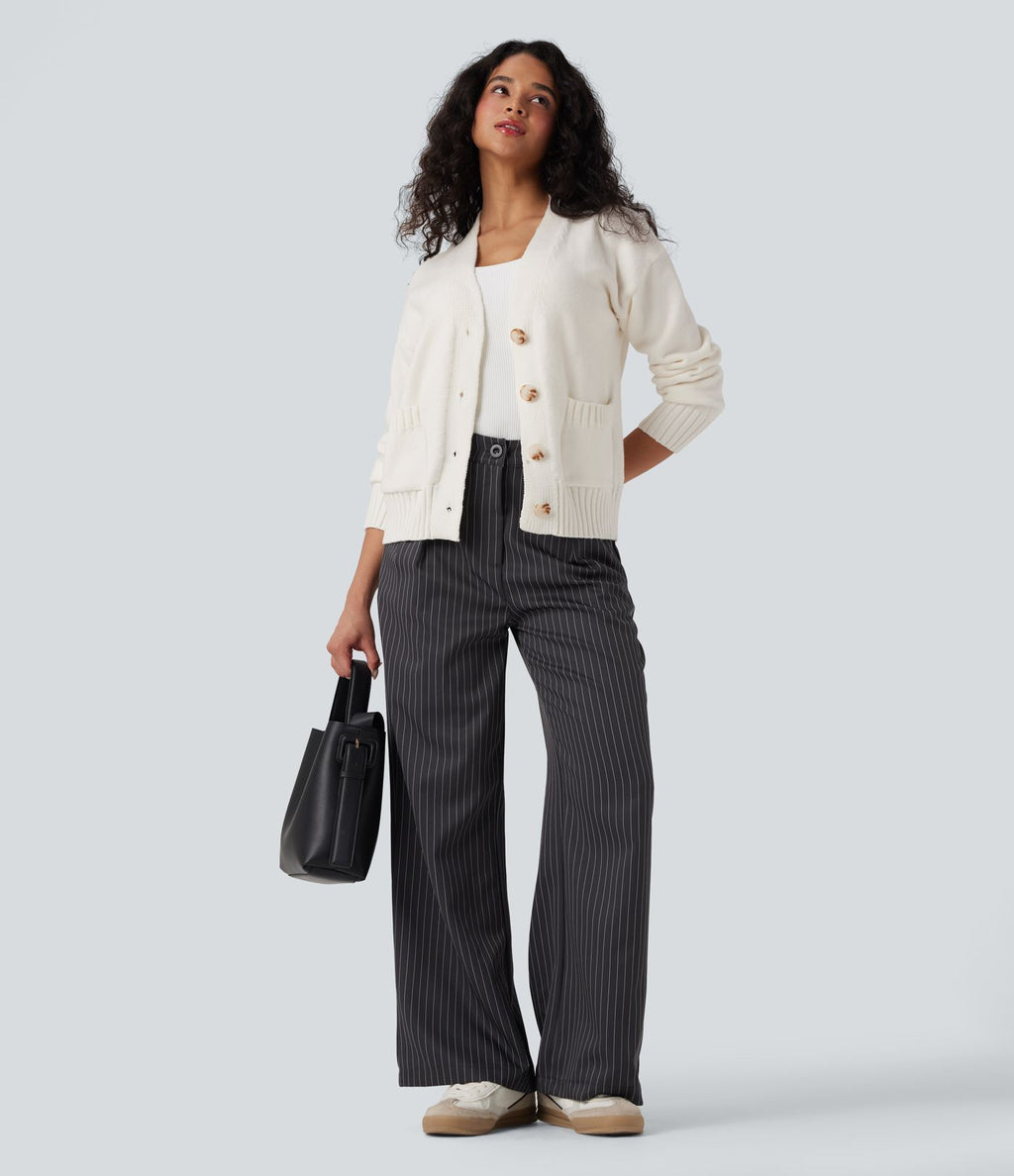 Cardigan tailleur col V manches longues avec poches