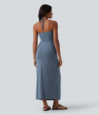 Robe longue dos nu col licou avec nœud et poches