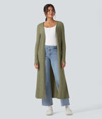 Manteau long décontracté maille côtelée manches longues avec fente