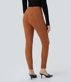 Legging décontracté en suédine taille haute, gainant, avec poches latérales