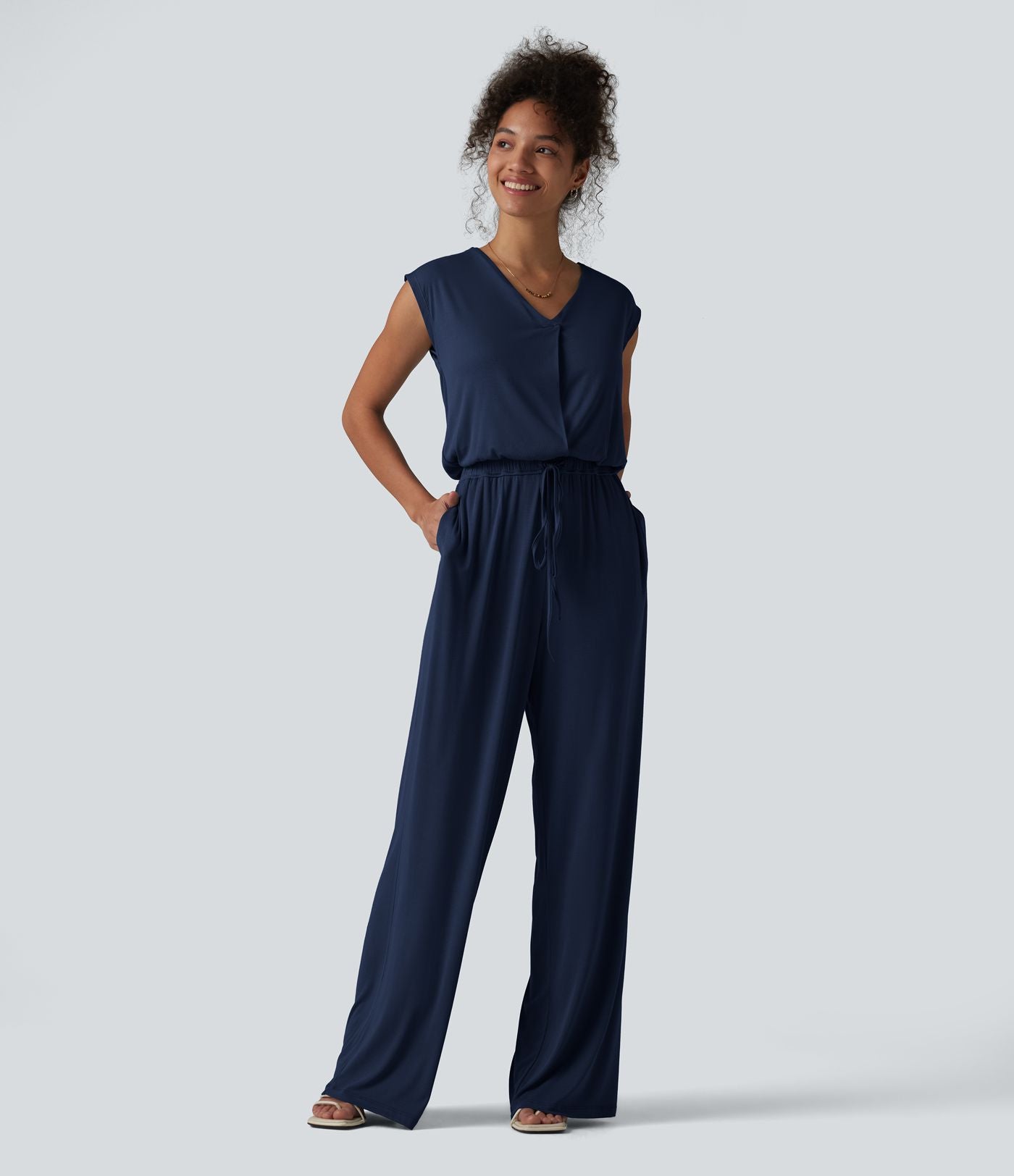 Combinaison casual sans manches col V cordon de serrage avec poches - Easy Peasy