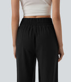 Pantalon casual capri large croisé taille mi-haute avec poches
