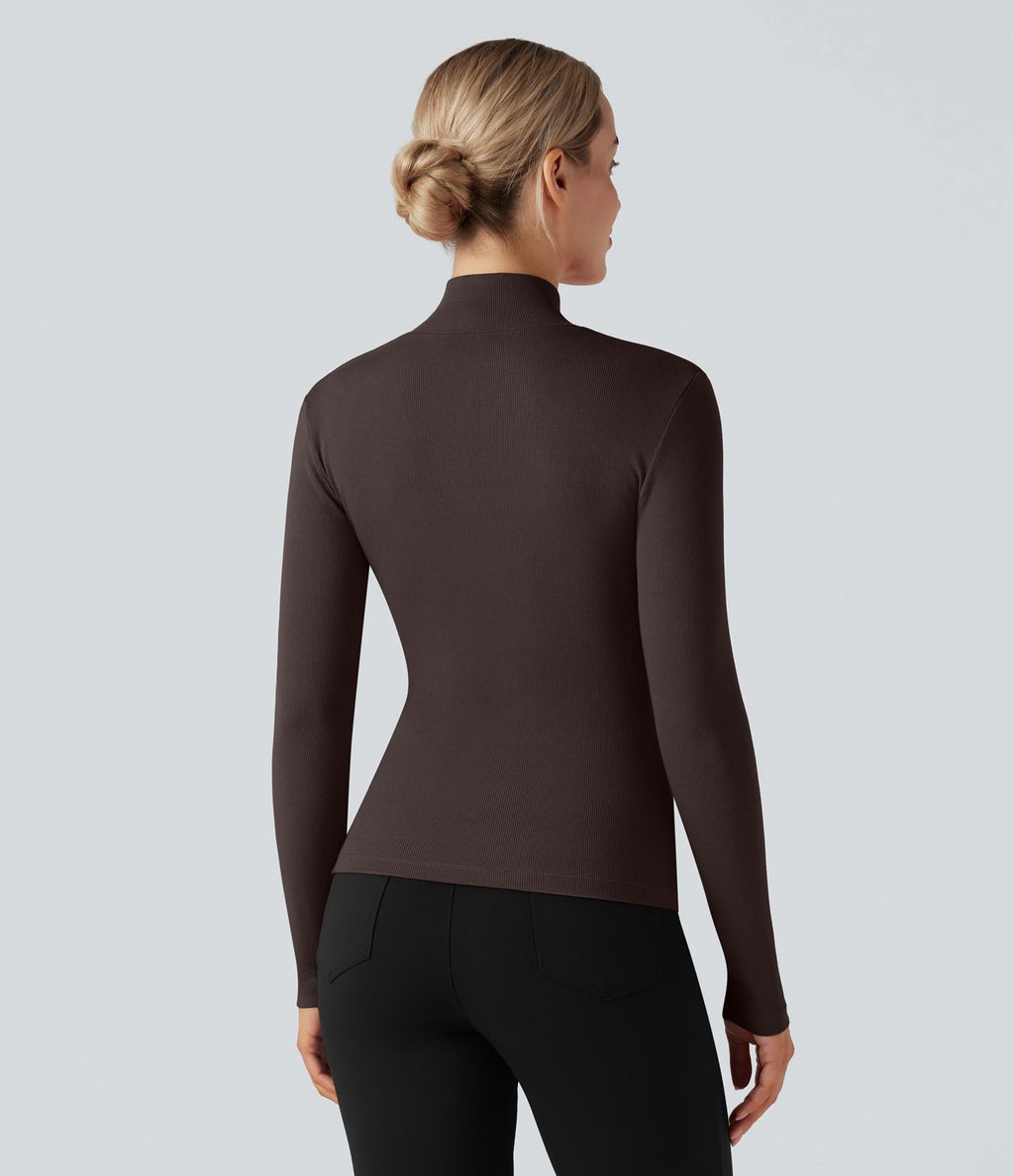 T-shirt tailleur côtelé col montant manches longues