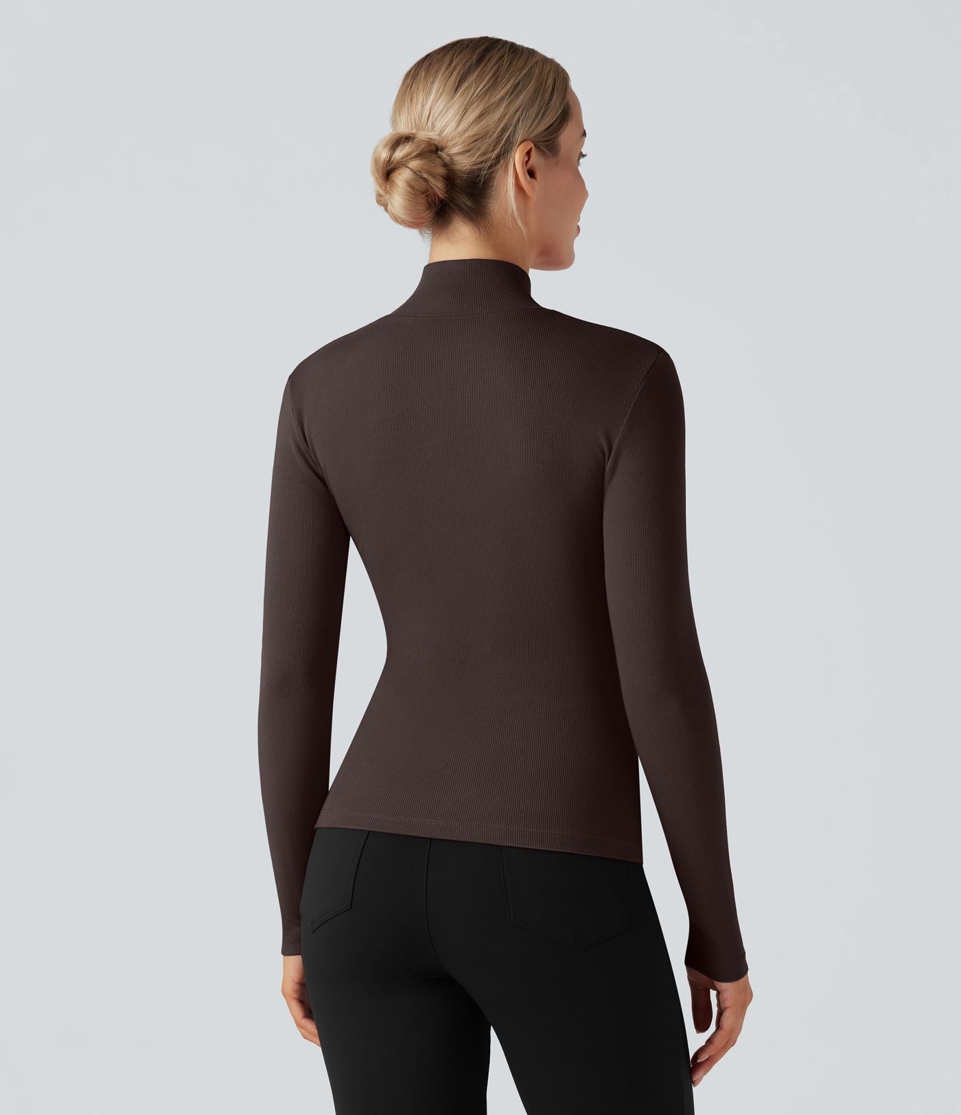 T-shirt tailleur côtelé col montant manches longues