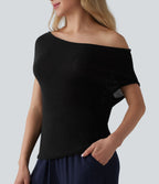 Pull décontracté épaules dénudées manches courtes