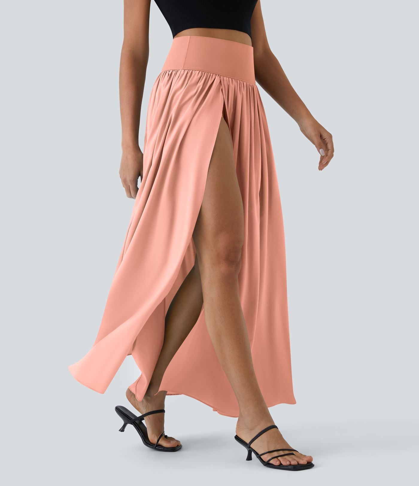 Breezeful™ Jupe Taille Haute Casual Maxi Séchage Rapide Fluide Fente Plissée 2 en 1