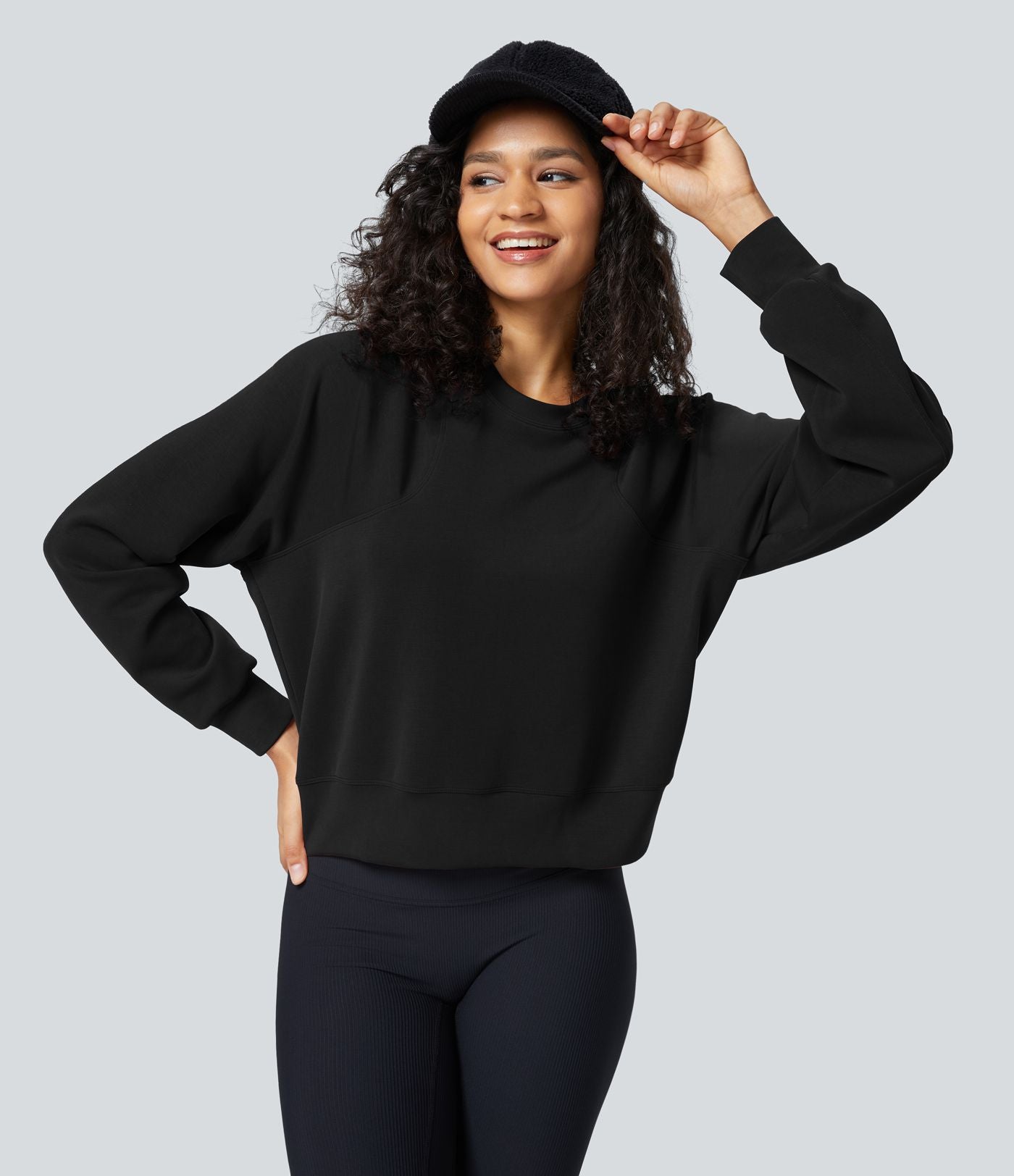 Sweatshirt Casual Solide à Manches Raglan et Col Rond