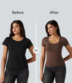 T-shirt Halara décontracté en jersey de coton à manches courtes col dégagé