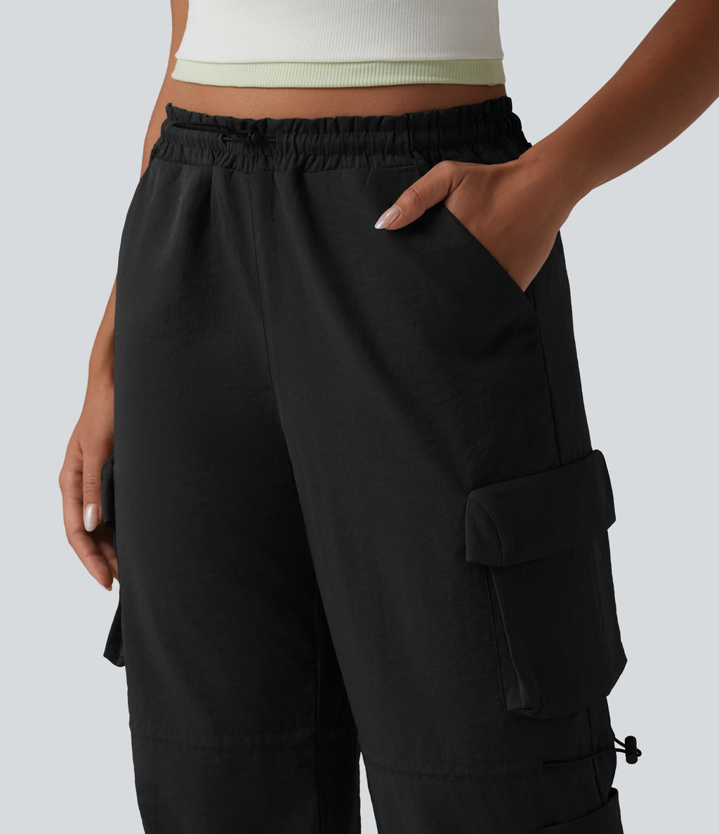 Jogging cargo taille mi-haute avec cordon de serrage réglable et poches