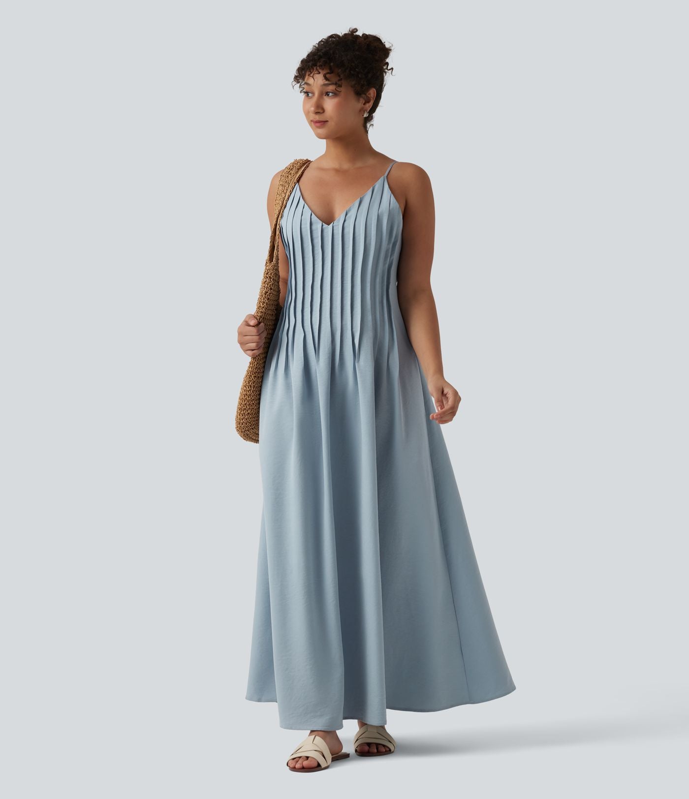 Robe longue à bretelles col V avec poches