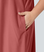 Breezeful™ Dos Nu Racerback Poche Latérale Haut Bas Fluide Midi Séchage Rapide Décontracté Robe Grande Taille