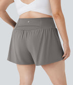Short Yoga 10cm Plus Longue Taille Ultra Haute 2 en 1 Poche Arrière Poche Cachée Latérale Grande Taille