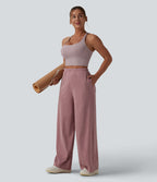 Pantalon de yoga large taille haute avec poches