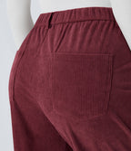 Pantalon décontracté en velours côtelé avec taille mi-haute, boutons et fermeture éclair