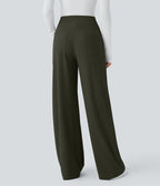 Pantalon tailleur large gainant taille haute en micro-gaufré avec poches Halara Flex™