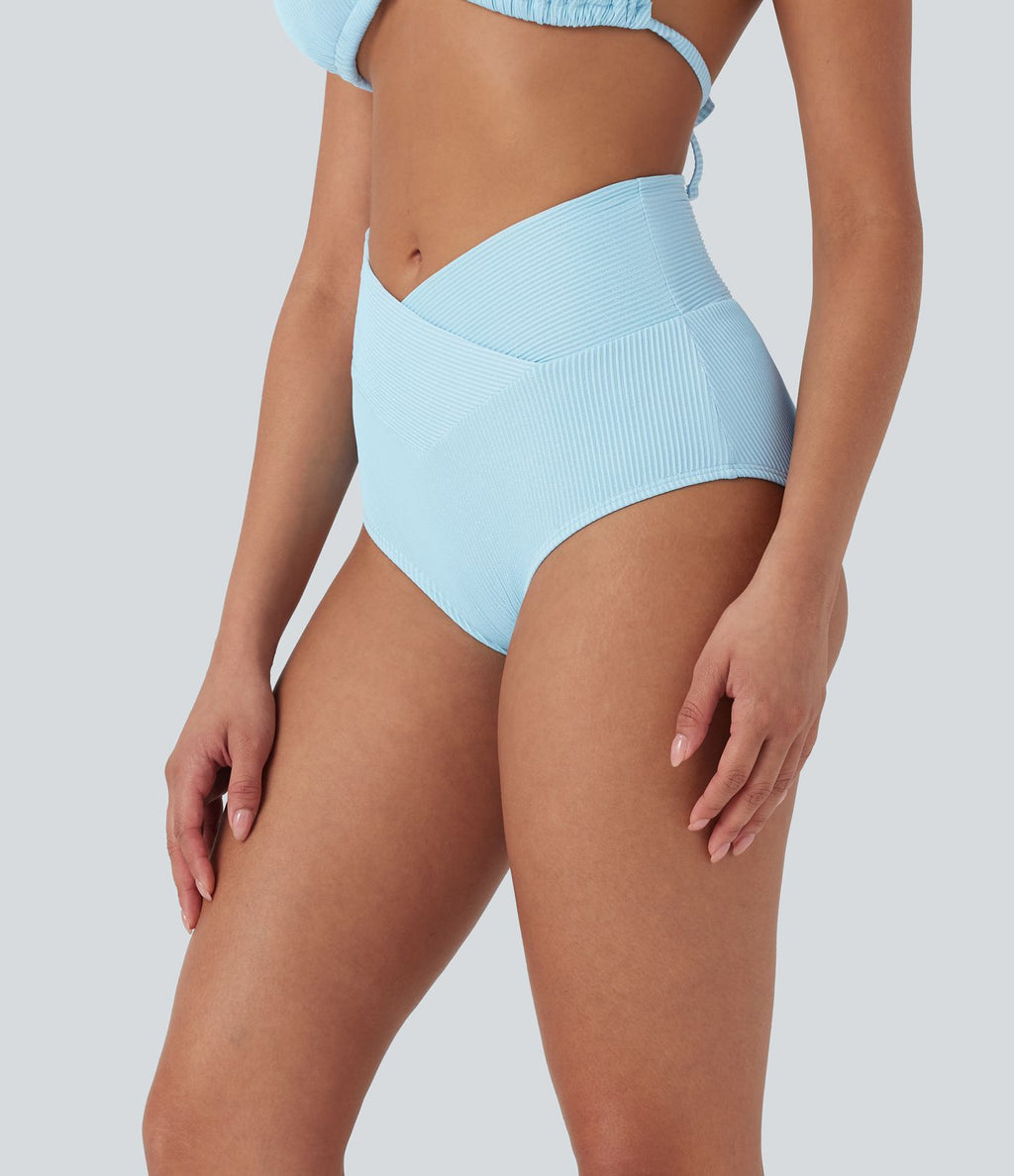Bas de bikini maillot de bain côtelé taille basse croisé