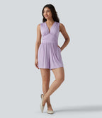 Combishort casual côtelé sans manches col V, fronces et soutien-gorge intégré, avec poches – Easy Peasy