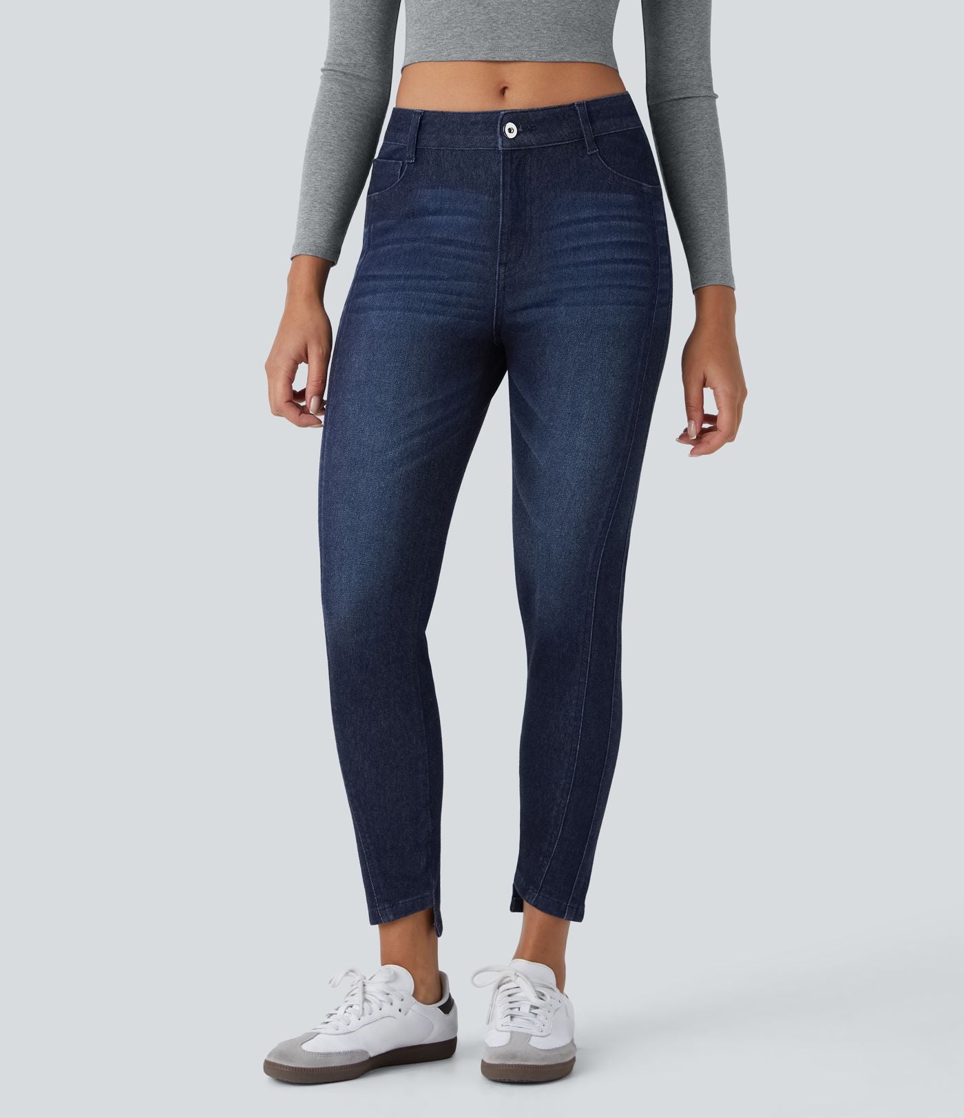 Jean skinny 7/8 décontracté taille basse Halara Flex™ avec poches zippées