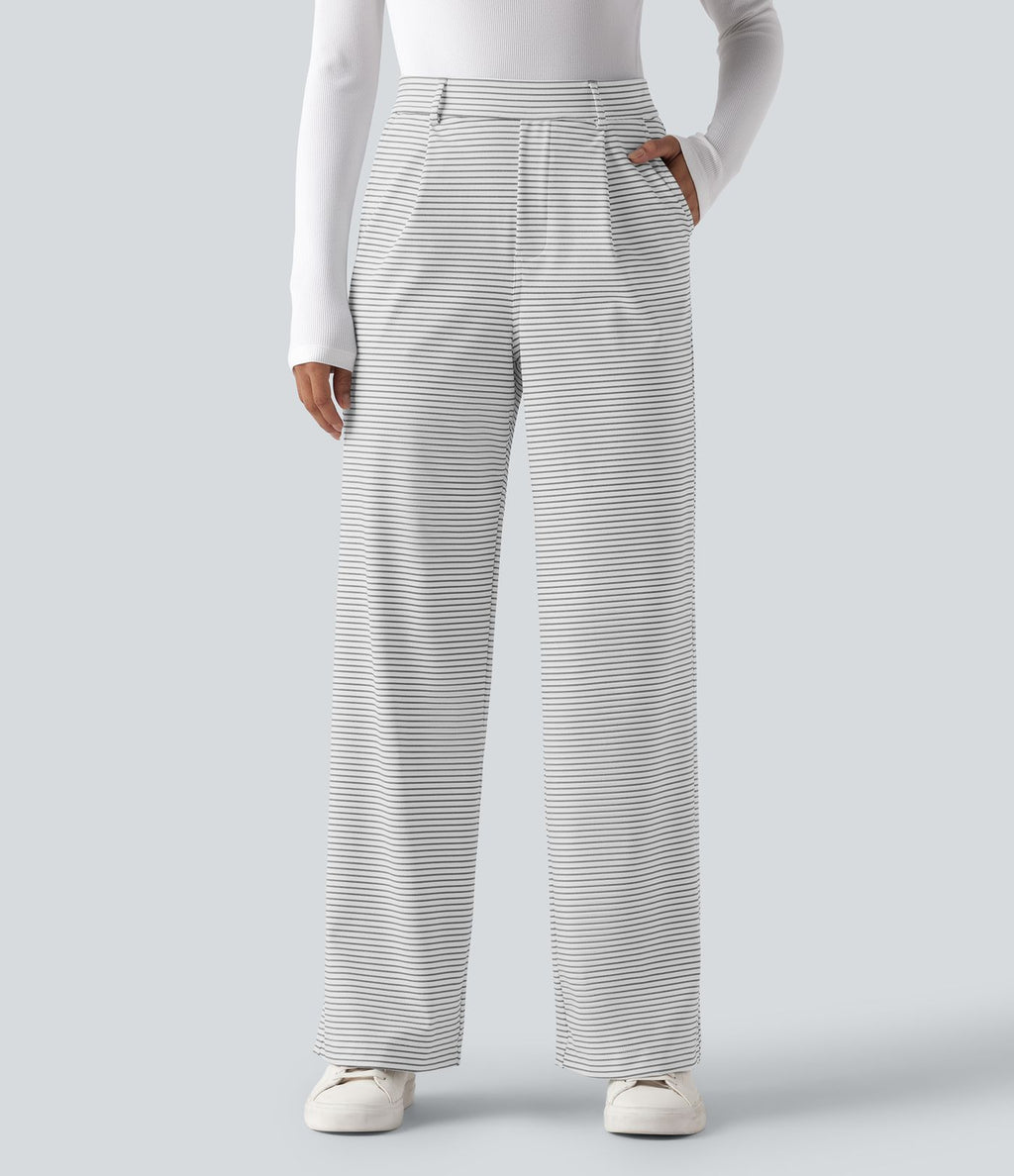 Pantalon de travail droit taille haute à rayures avec poches