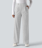 Pantalon de travail droit taille haute à rayures avec poches
