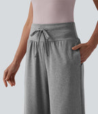 Pantalon casual large gainant taille haute à cordon de serrage avec poches