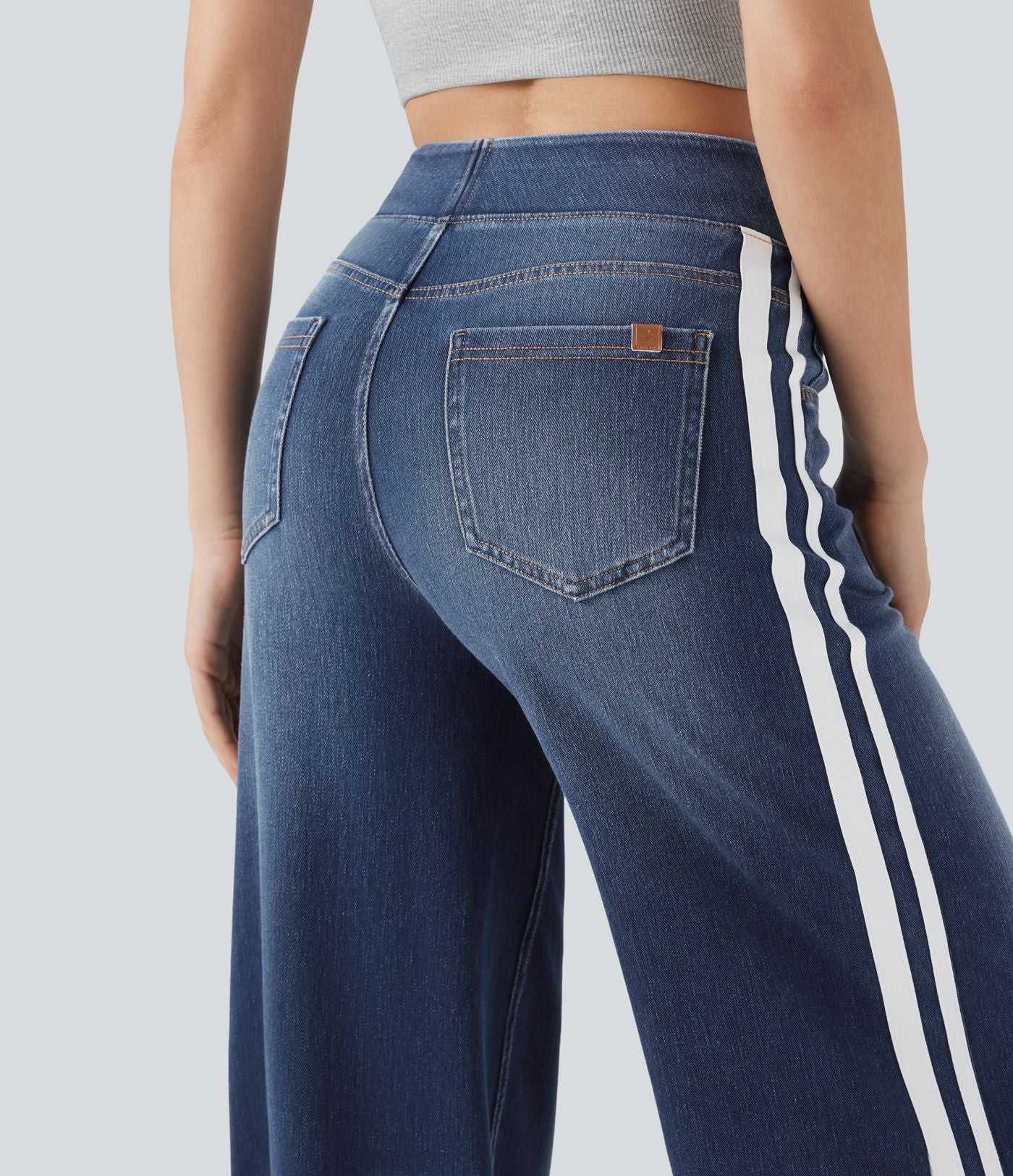 Halara Flex™ Jean large fluide délavé taille haute à rayures avec poches
