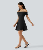 Robe mini SoftlyZero™ Plush épaules dénudées à manches courtes, maintien intégré, bonnets B à E