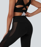 Legging de yoga Softlyzero™ taille haute croisé avec filet contrasté, poche et protection UPF50+