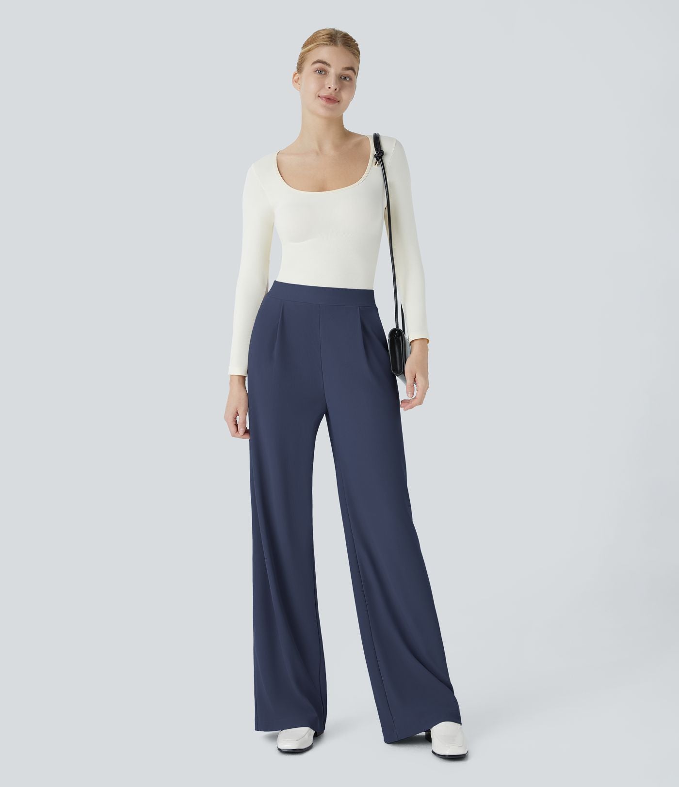 Halara Flex™ Pantalon Tailleur Évasé à Taille Haute Sculptant la Silhouette avec Poches Latérales Micro Waffle