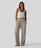 Pantalon de détente large en flanelle rayée taille haute avec poches