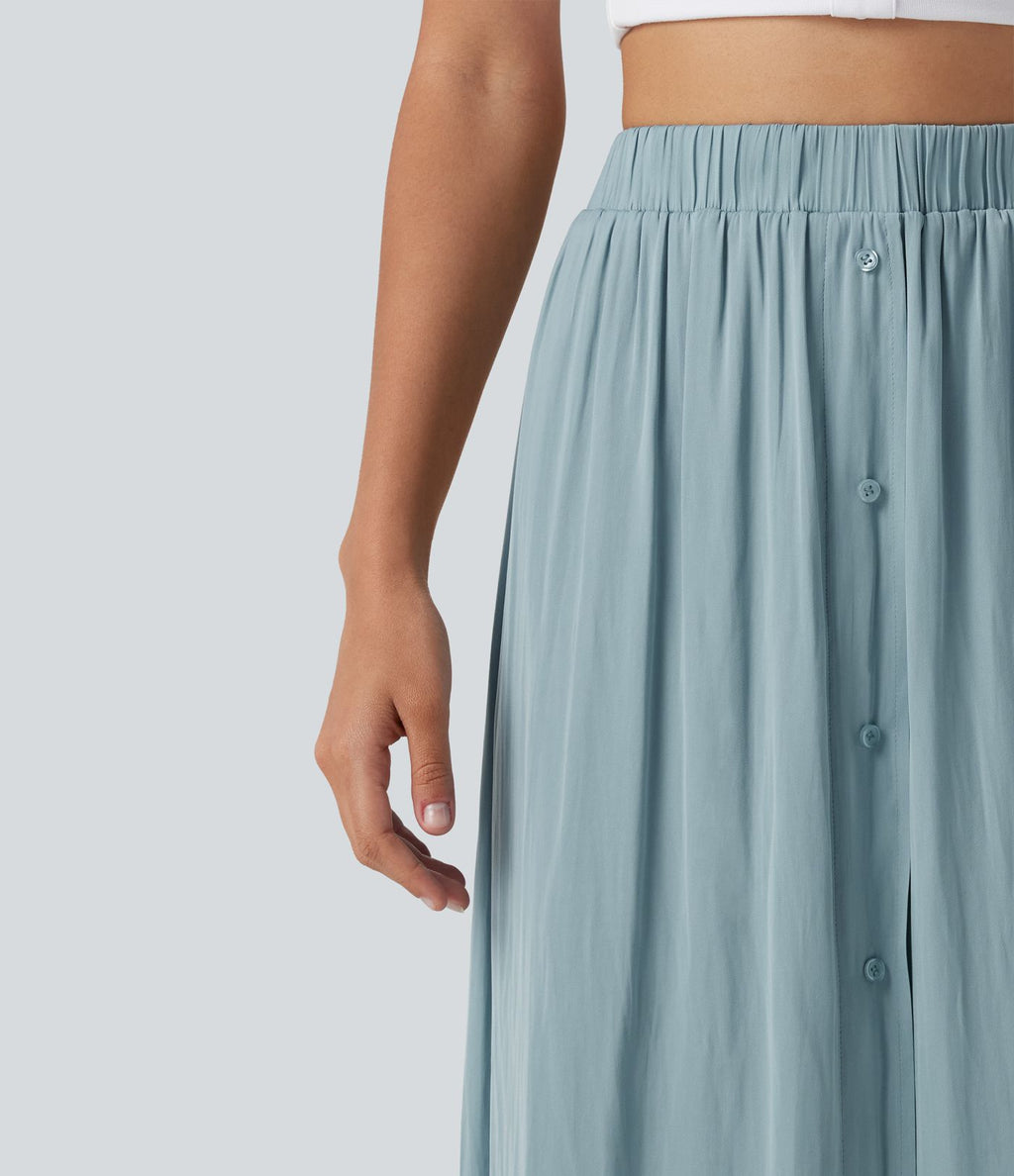 Jupe midi trapèze fluide, taille haute, décontractée
