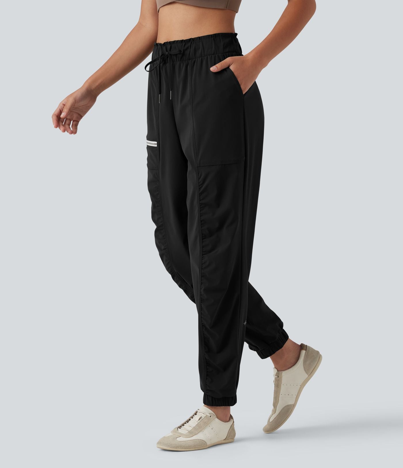 Jogging de course fuselé froncé taille mi-haute à cordon de serrage, séchage rapide, à effet frais InstantCool, avec poches, protection solaire UPF40+