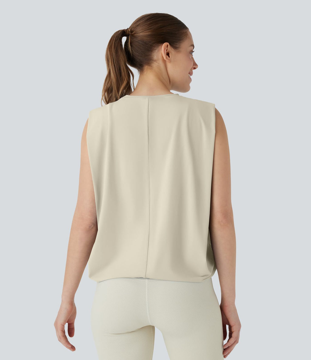 Débardeur de yoga col rond froncé, tissu rafraîchissant - Protection UPF50+