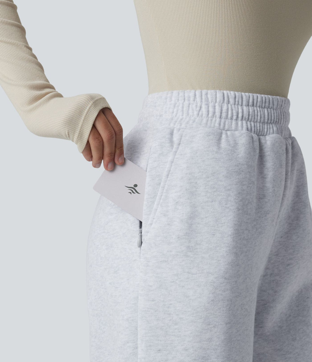 Jogging molleton taille haute repliable avec cordon de serrage et poches