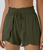 Short Casual 7,5cm Empilé Taille Haute Bordures Volantées Taille Élastique Cordon de Serrage