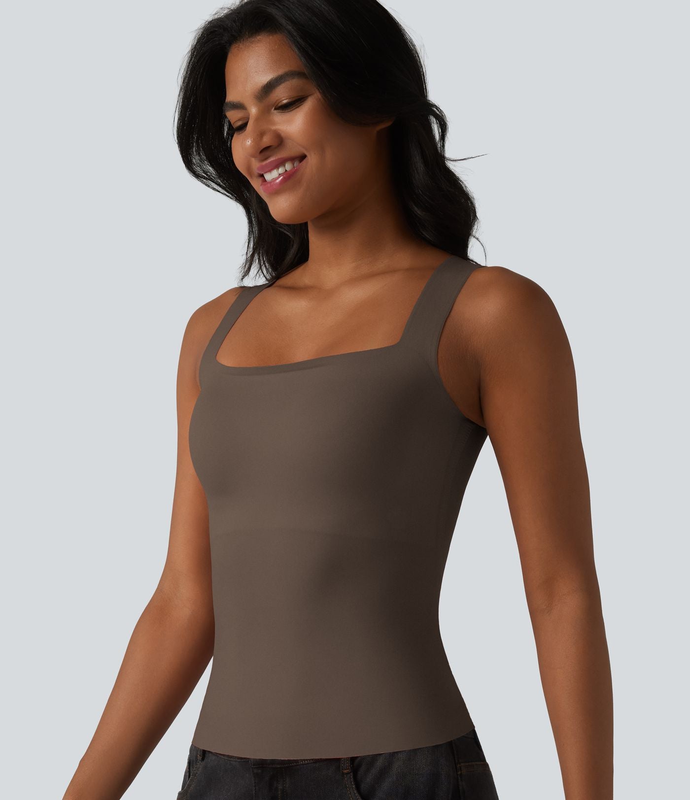 Débardeur décontracté col carré avec soutien-gorge intégré bonnets B-E
