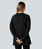 Sweat-shirt col rond volants manches longues avec trous pouces