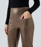 Pantalon similicuir évasé gainant taille haute stretch avec poches