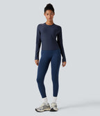 Top de sport yoga col rond manches raglan longues mesh contrastant