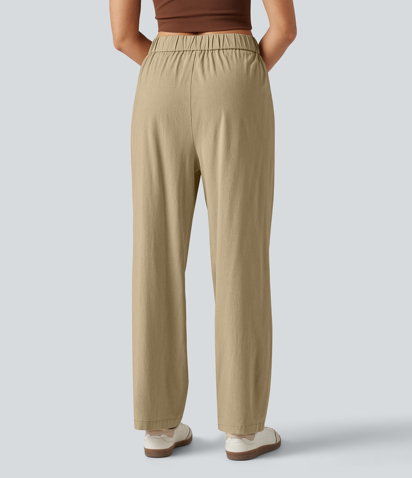 Pantalon décontracté fuselé taille haute en lin stretch avec poches