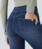 Halara Flex™ Jean bootcut décontracté extensible délavé taille haute à poches multiples