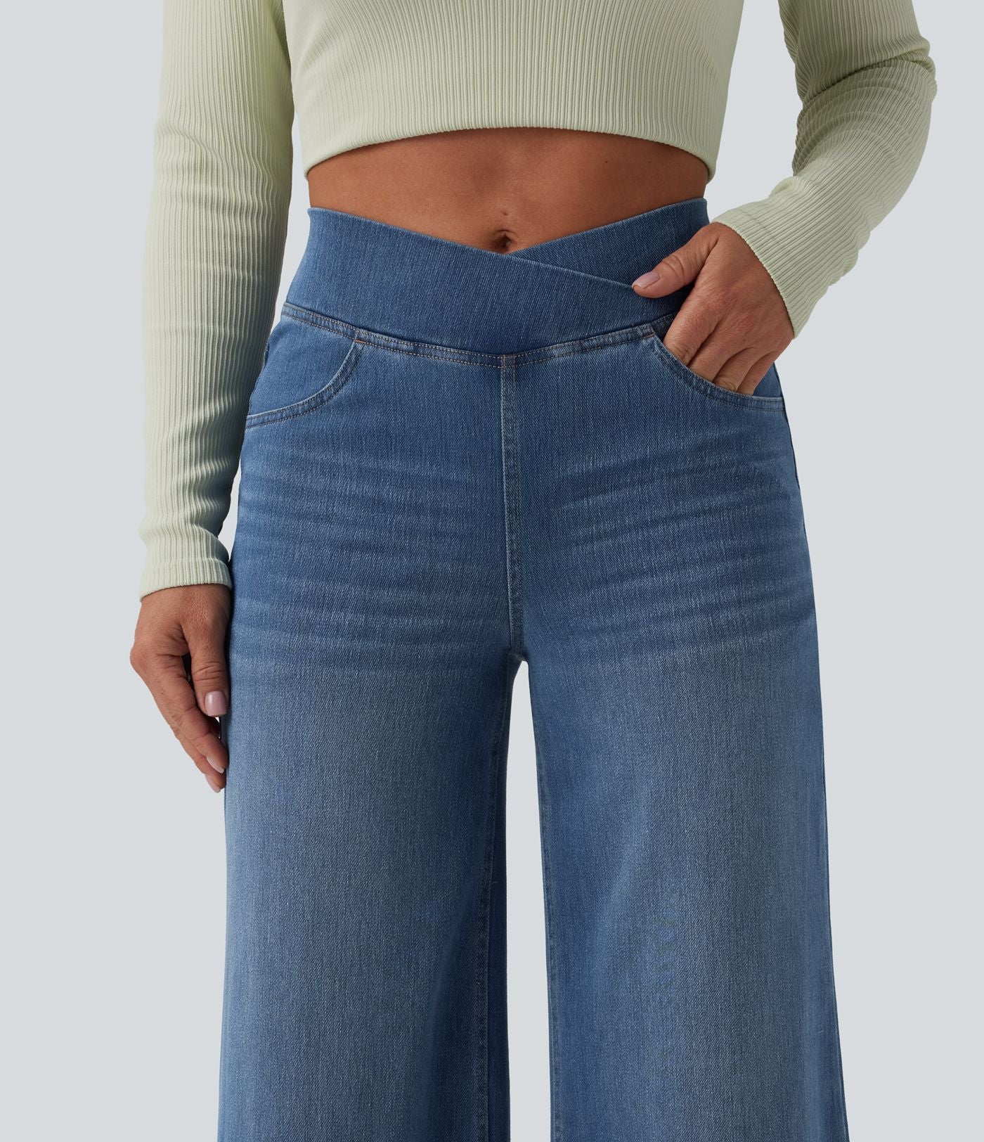 Jean large décontracté Halara Flex™ croisé taille haute avec poches