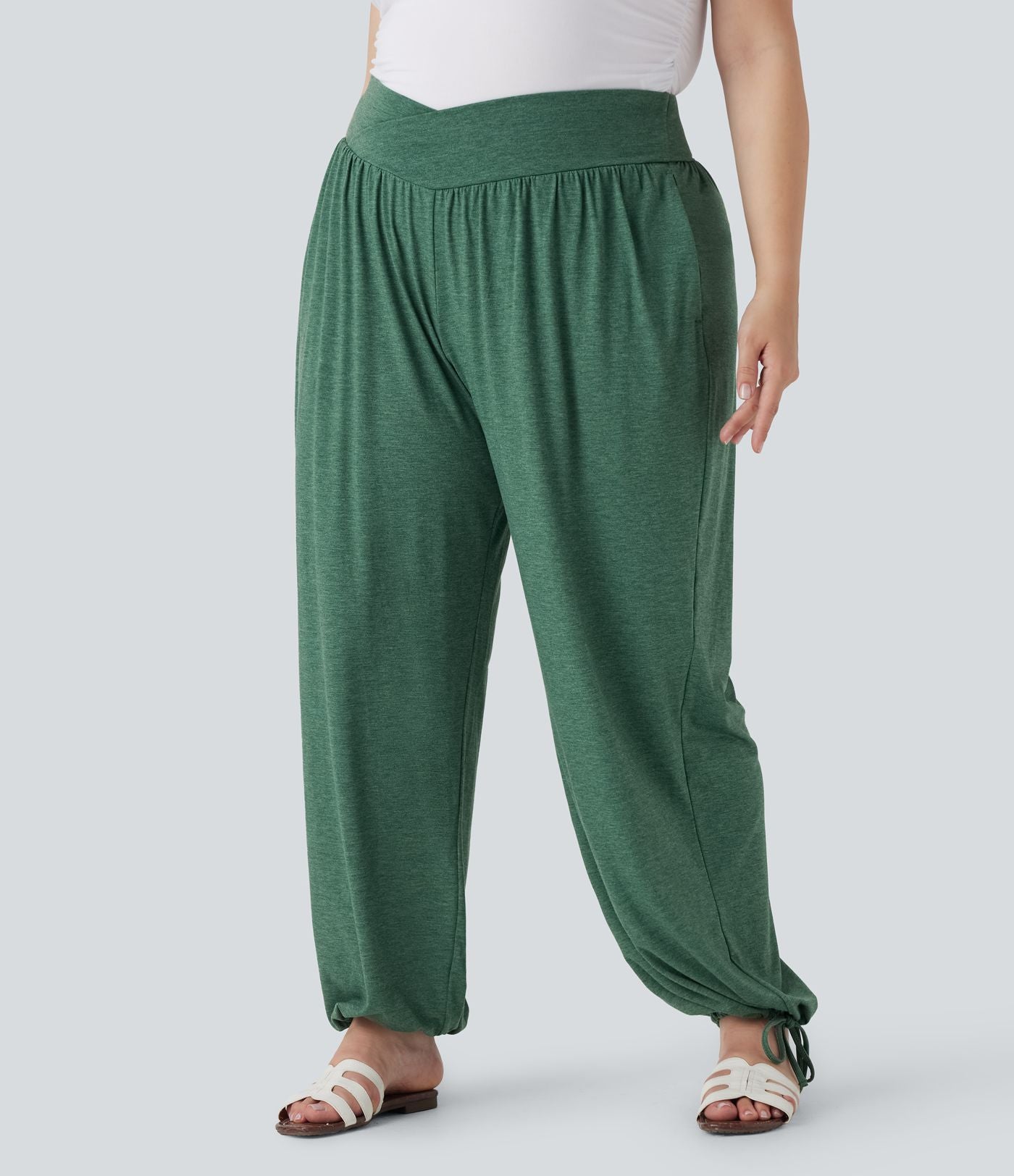 Jogging décontracté grande taille taille haute croisé à cordon avec poches latérales