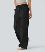 Pantalon cargo décontracté large à cordon, taille mi-haute, avec poches