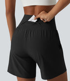 Short de yoga 2 en 1 à taille très haute, effet ventre plat, séchage rapide, 17,5 cm, avec poches