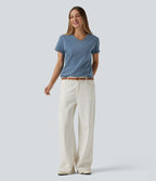 Halara Flex™ T-shirt en denim col V manches courtes