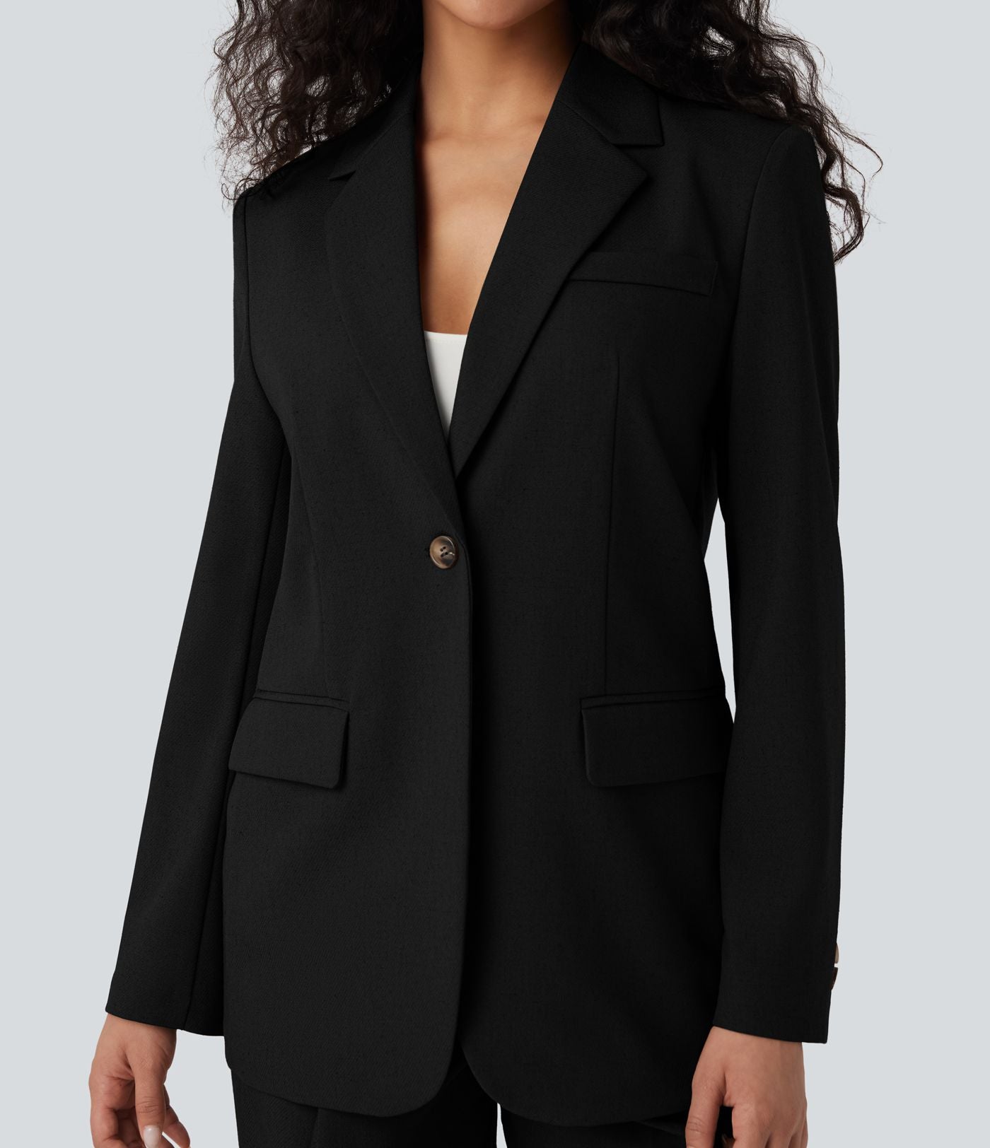 Blazer de travail lin col cranté manches longues avec poches