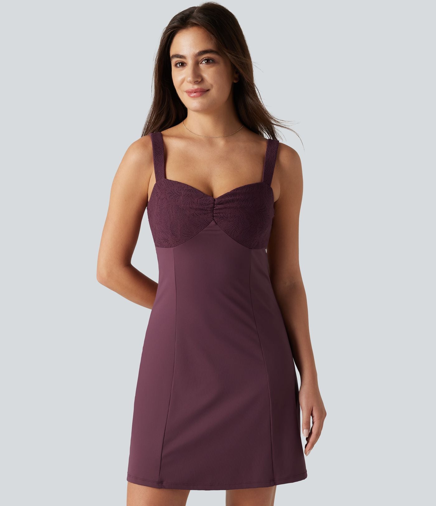 Robe courte décontractée SoftlyZero™ en dentelle contrastée légère à nouer dans le dos, à effet frais InstantCool