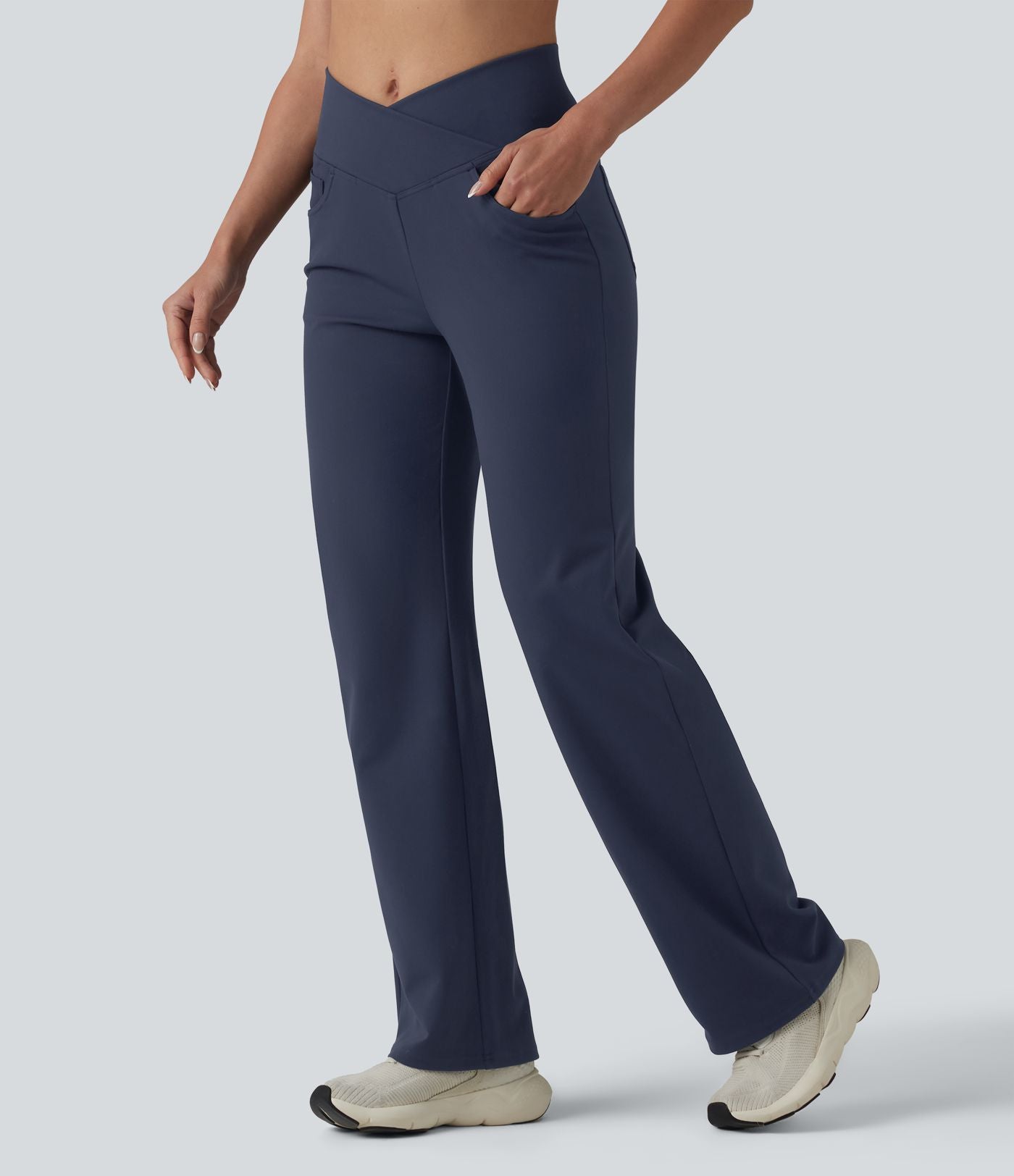 Pantalon de yoga DayStretch croisé taille haute ventre plat coupe droite avec poches