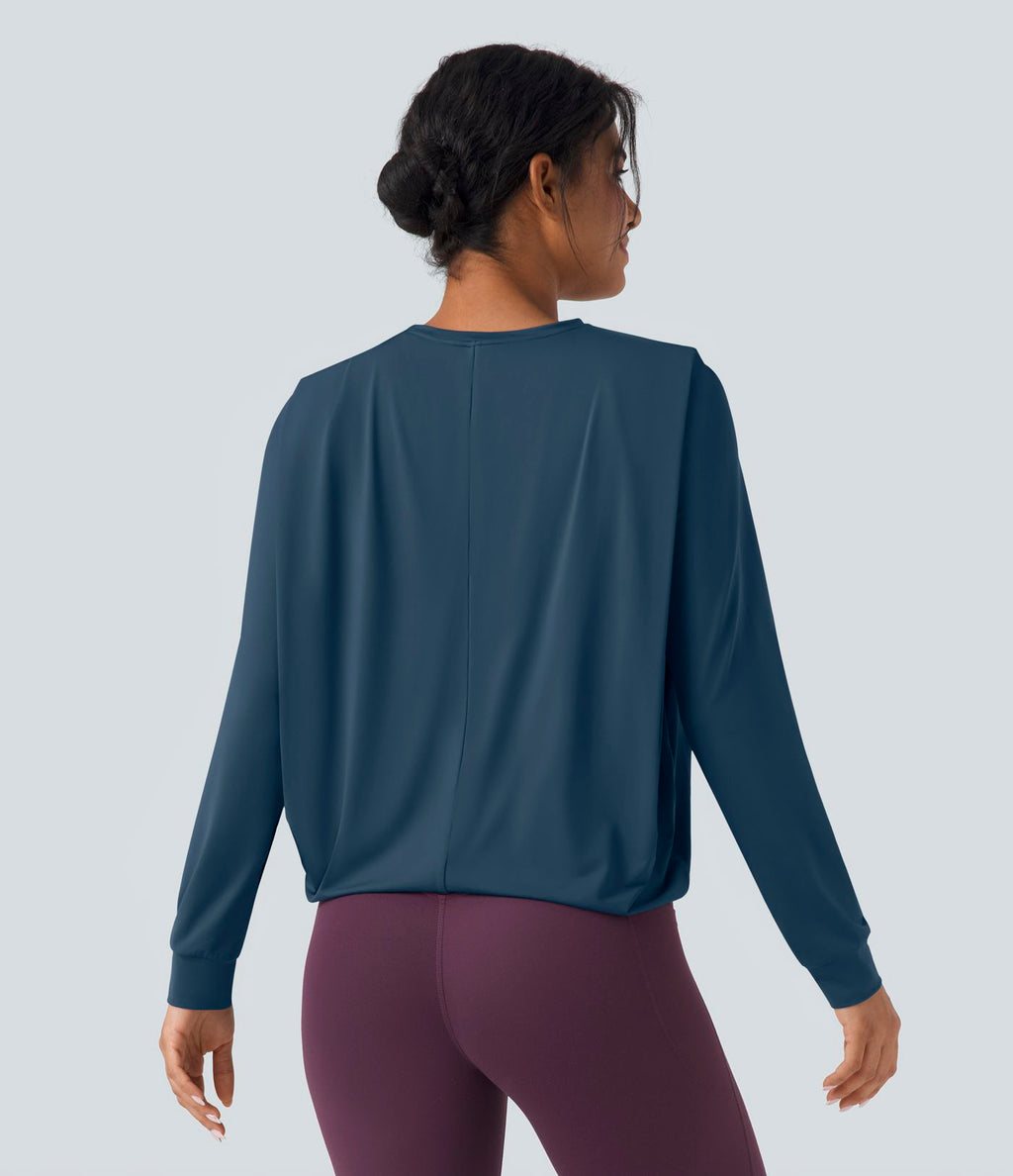 Haut de sport yoga col rond manches longues froncé - UPF50+